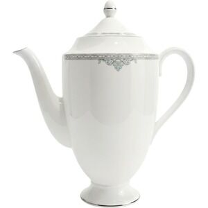 Wedgwood Kingsgate Coffee Pot Bone China England White Silver Trim Floral